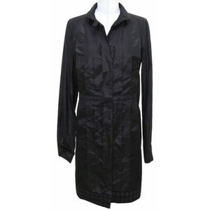 Chanel Black Silk Taffeta Coat Dress Cashmere Trim Button Down Sz 40 08A 2008
